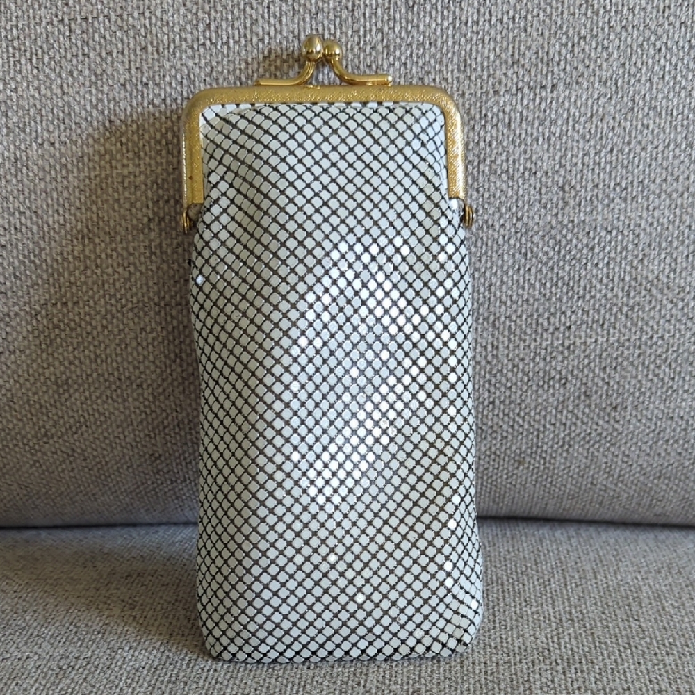 Whiting & Davis White Mesh Eyeglass Case with Gold Frame
